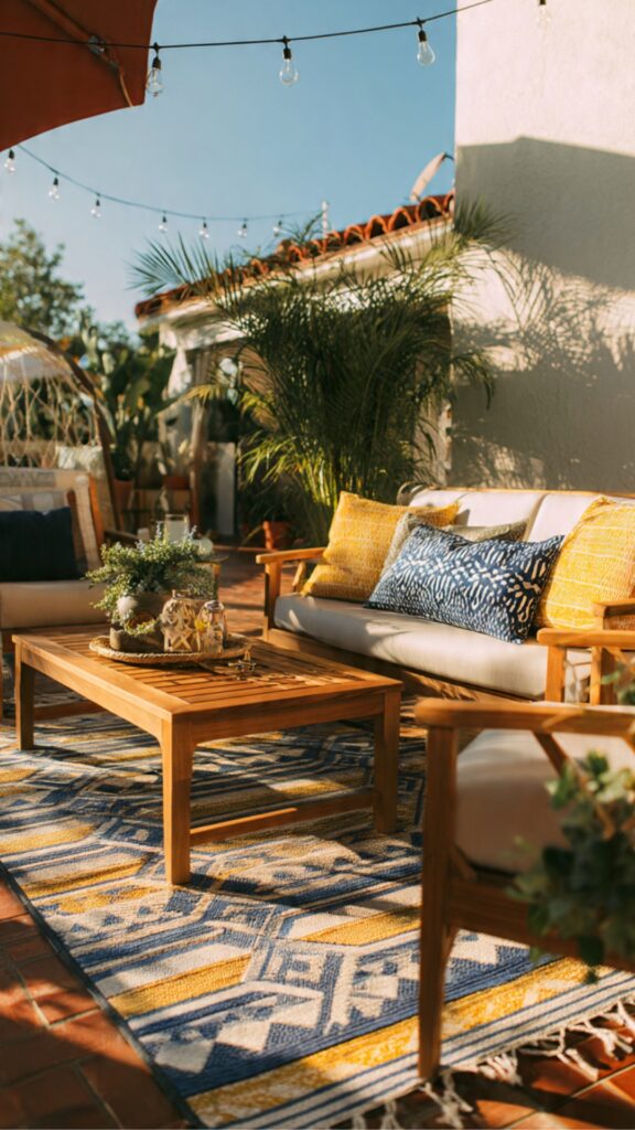 Add Colorful Outdoor Rugs to Define Zones
