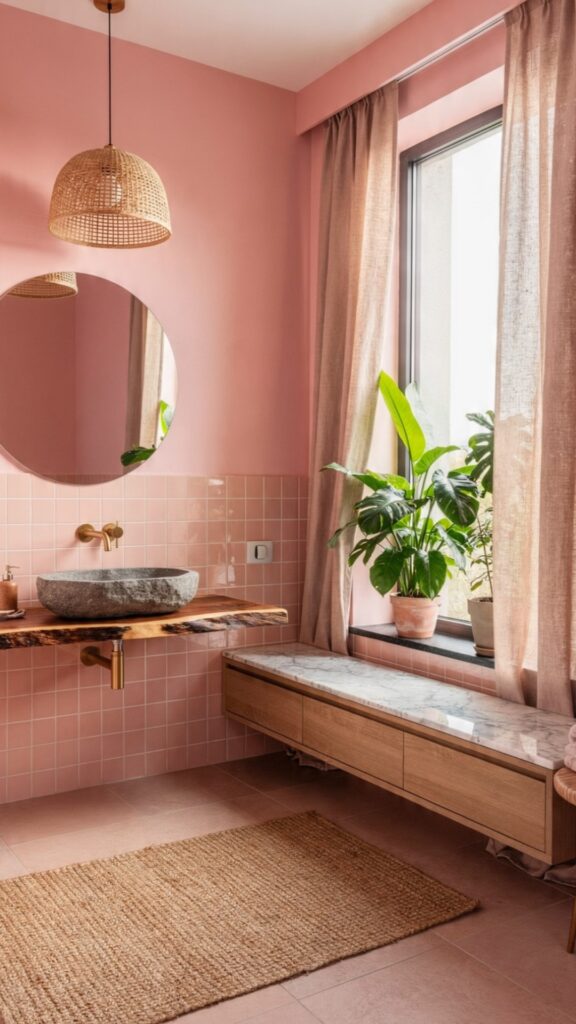 Add Texture to a Pink Bathroom With Natural Materials