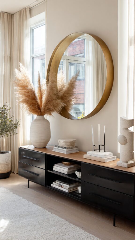 Add a Statement Mirror Above the TV Stand
