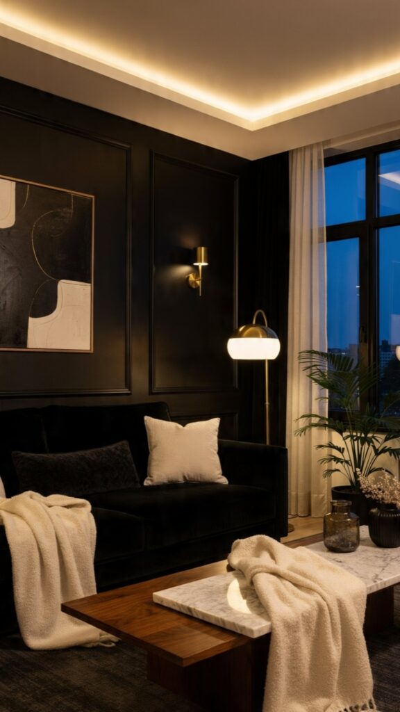 Balance Black With Warm Ambient Lighting