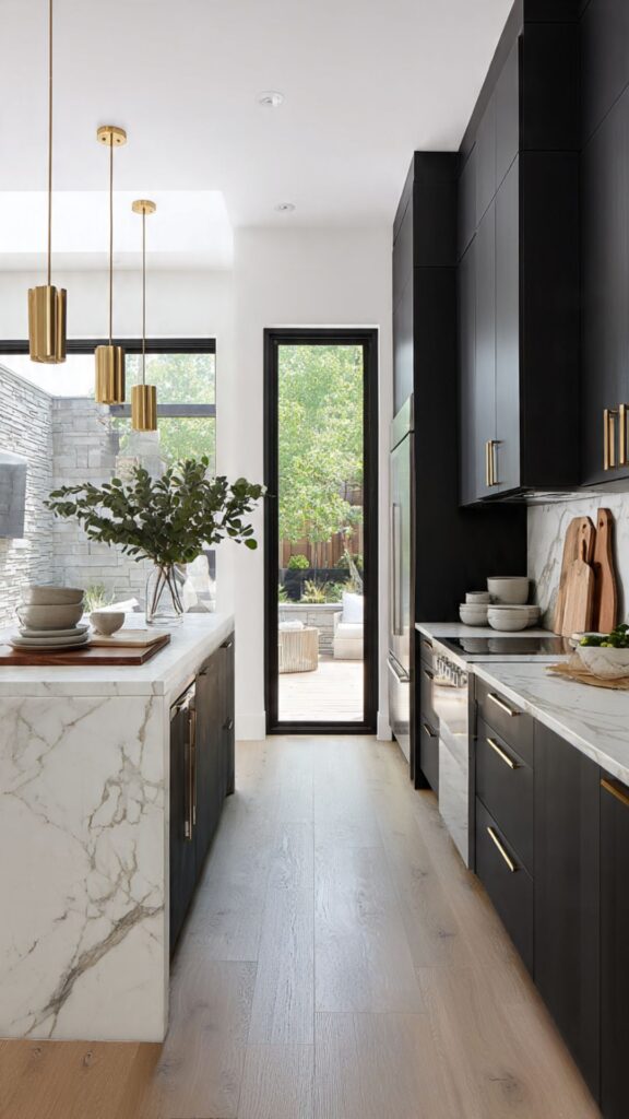 Black Cabinets with White or Marble Countertops
