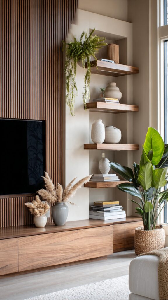 Built-In Shelving Around the TV