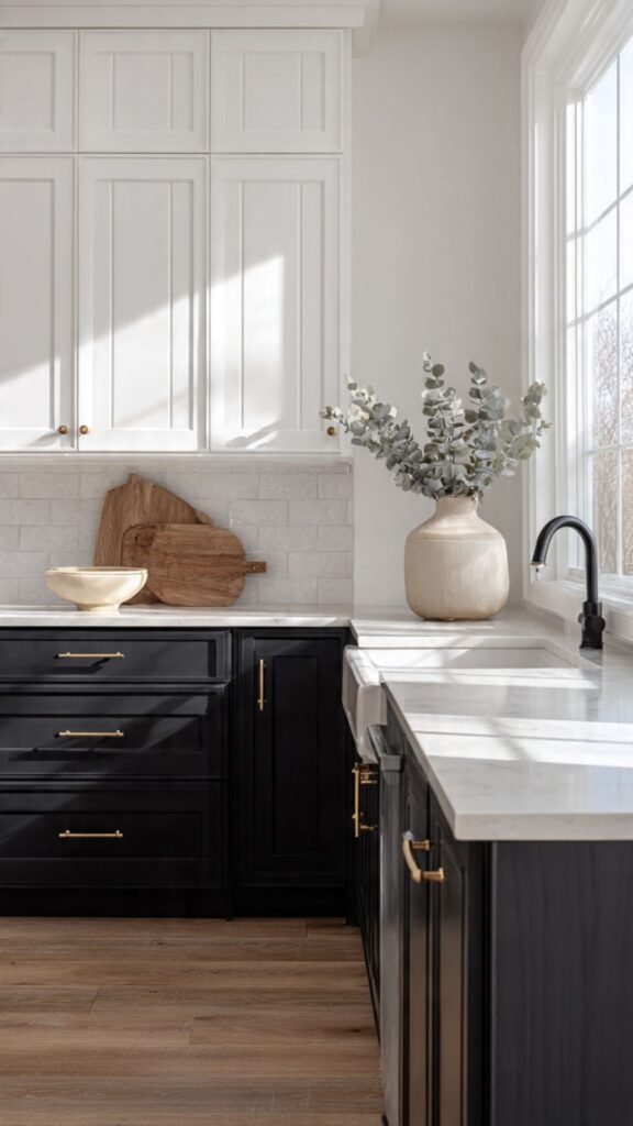 Classic White Upper and Dark Lower Cabinets