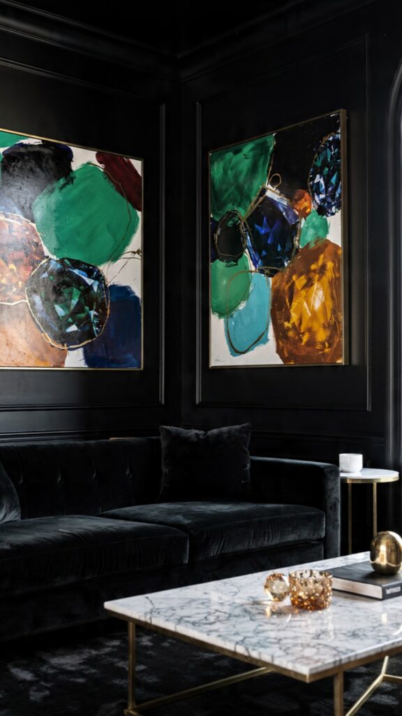 Create Contrast With Colorful Art on Black Walls