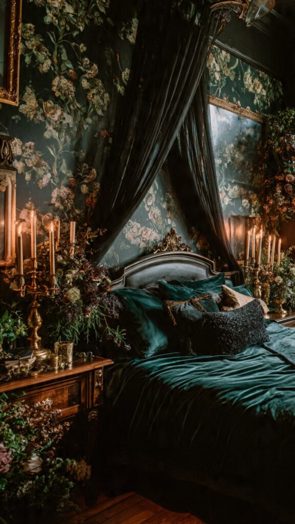 Dark Floral and Botanical Gothic Bedroom Decor