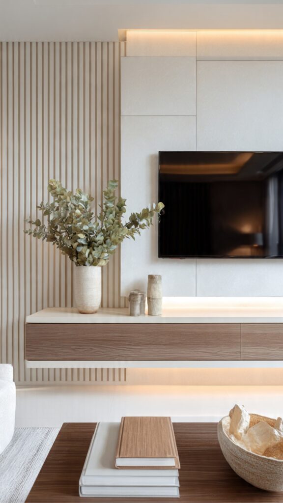 Floating Media Console Below Wall-Mounted TV