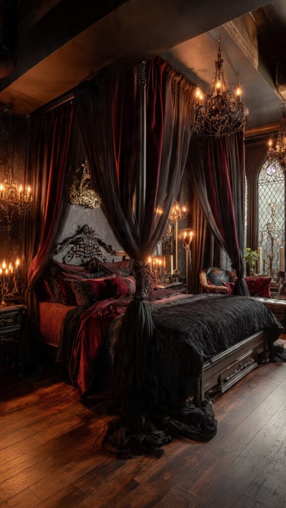 Gothic Bedroom Canopy and Bed Drapery