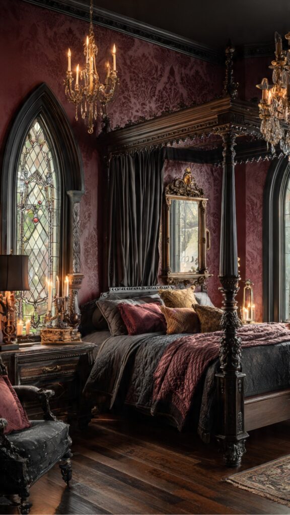 Gothic Bedroom with Victorian Antique Accents