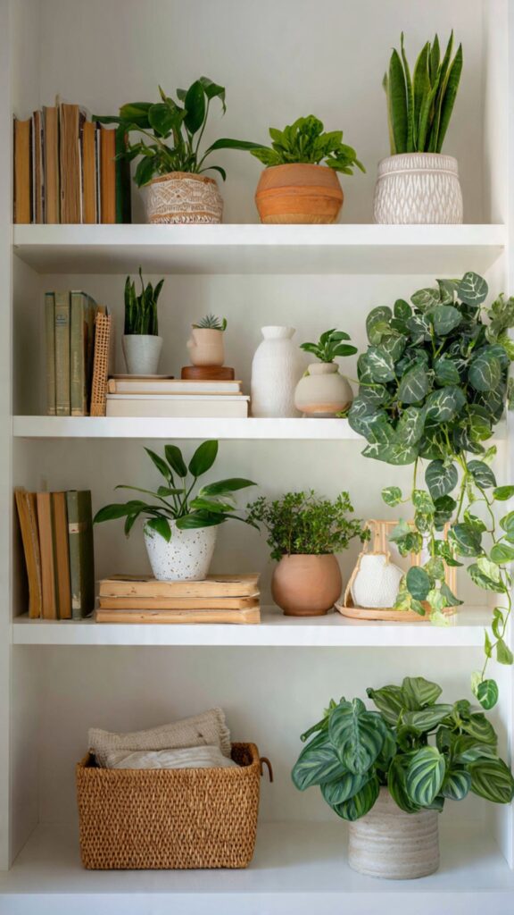 Indoor Plants Styling on Shelves and Bookcases