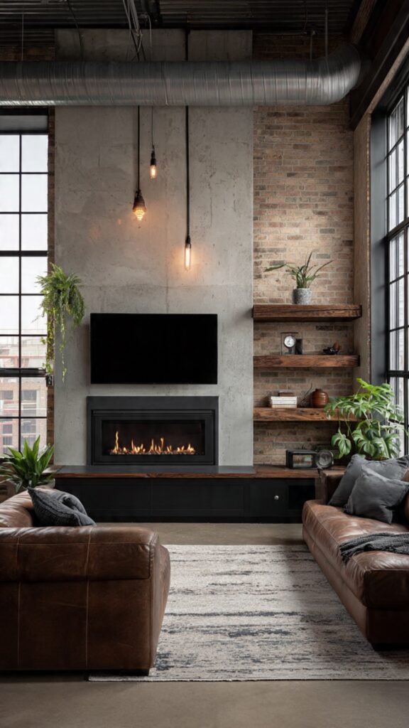 Industrial Style TV Wall with Exposed Materials