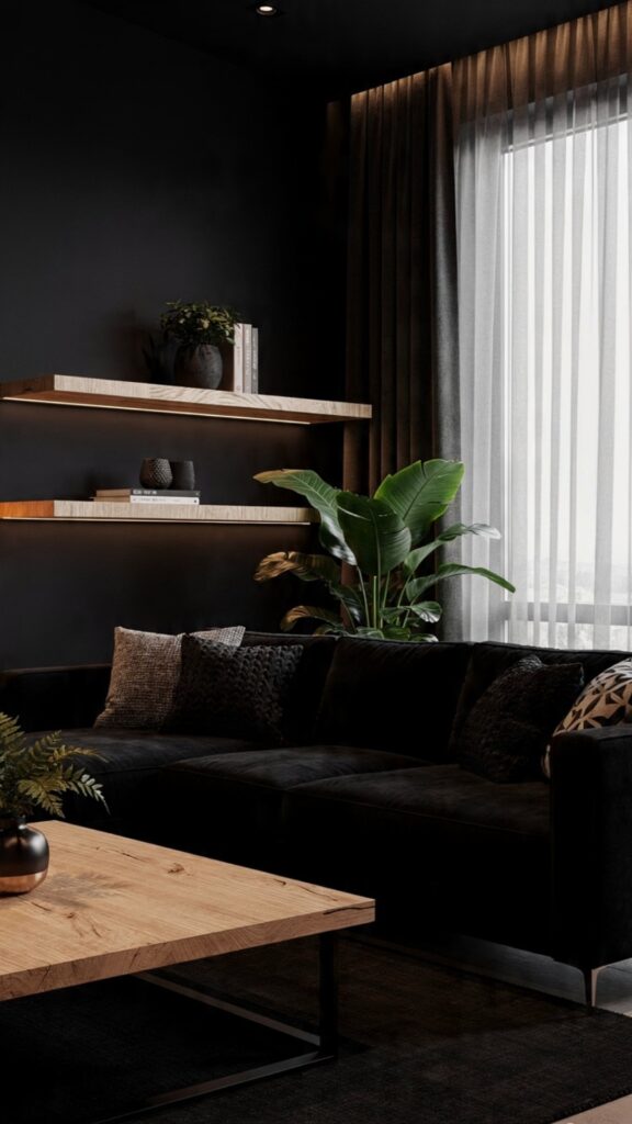 Layer Black With Natural Wood Tones