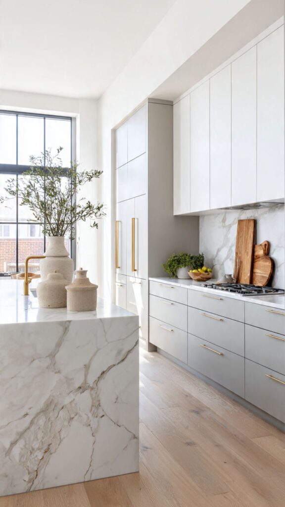 Light Gray and White Two Tone Kitchen Cabinets
