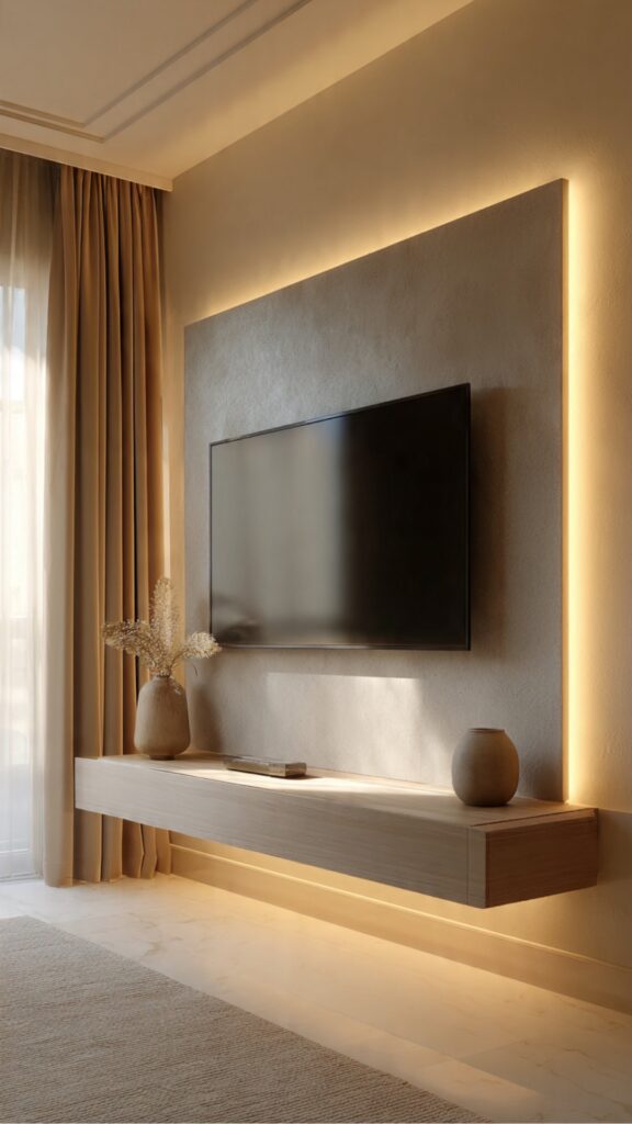 Minimalist TV Wall Design with Hidden Cable Management