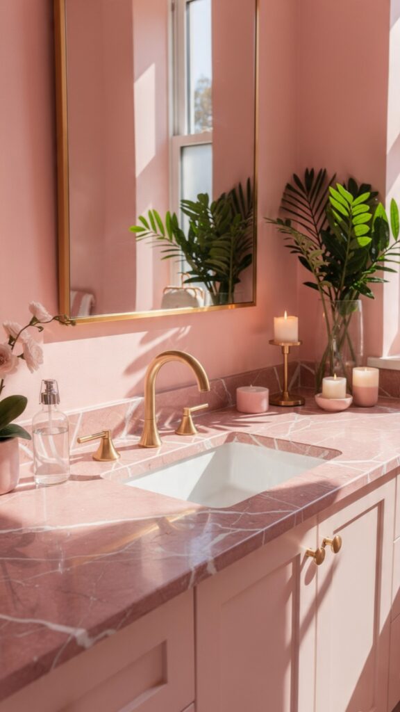 Pair Pink bathroom ideas With Marble for Luxury Appeal