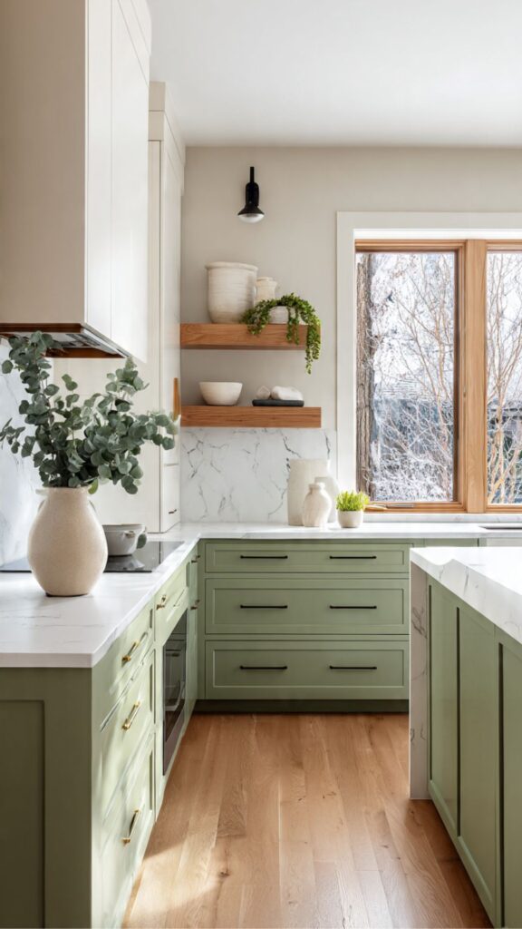 Sage Green and Cream Two Tone Cabinetry