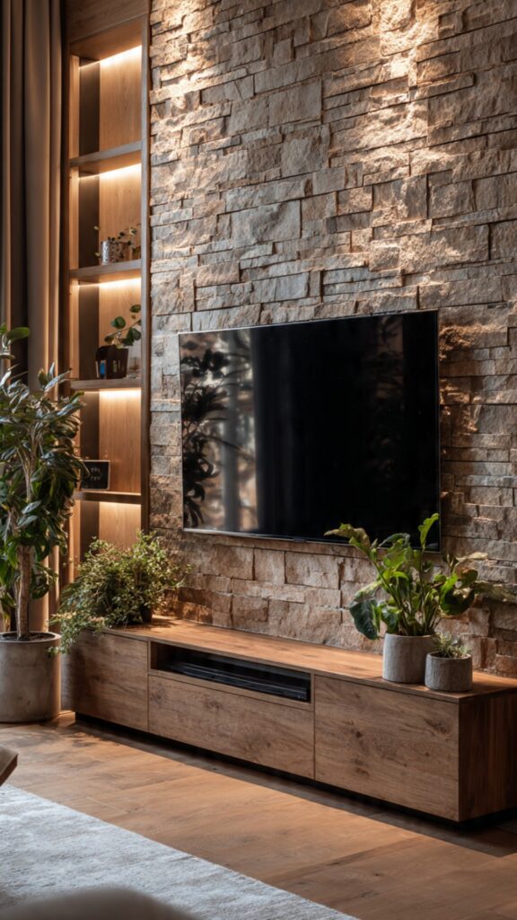 Stone and Brick TV Feature Wall
