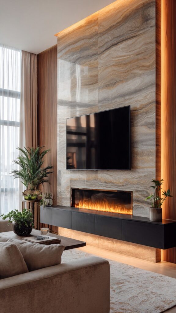 TV Wall with Fireplace Integration