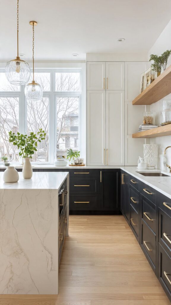 Two-Tone Black and White Kitchen Cabinets