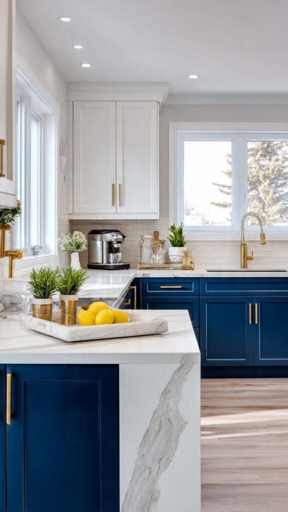 Two Tone Cabinets and Countertop Coordination