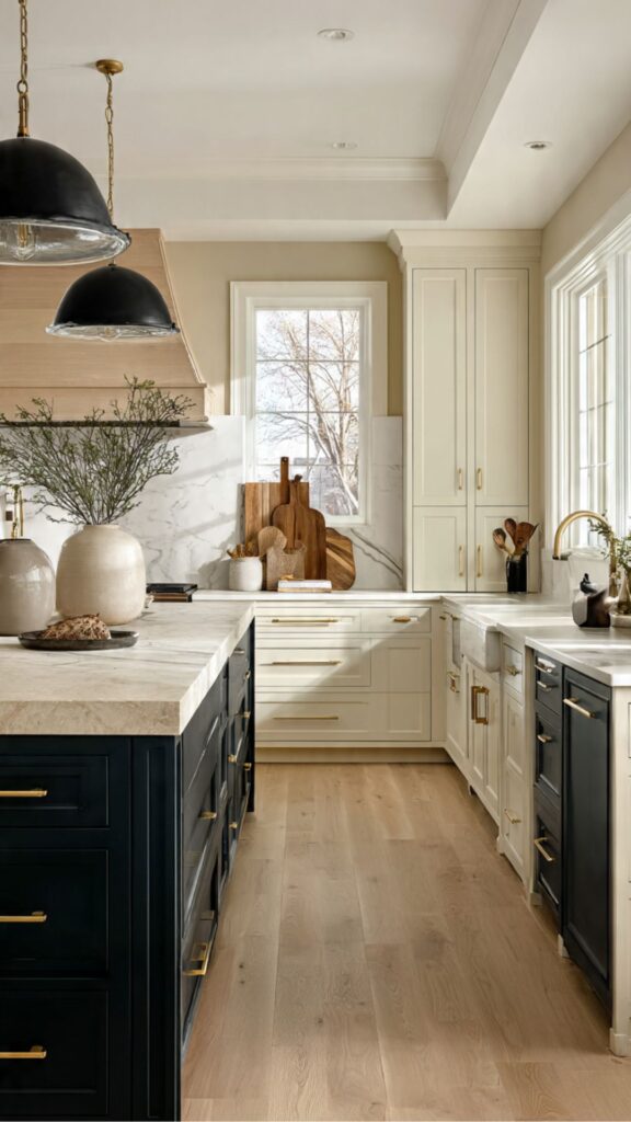 Two Tone Cabinets with a Contrasting Island