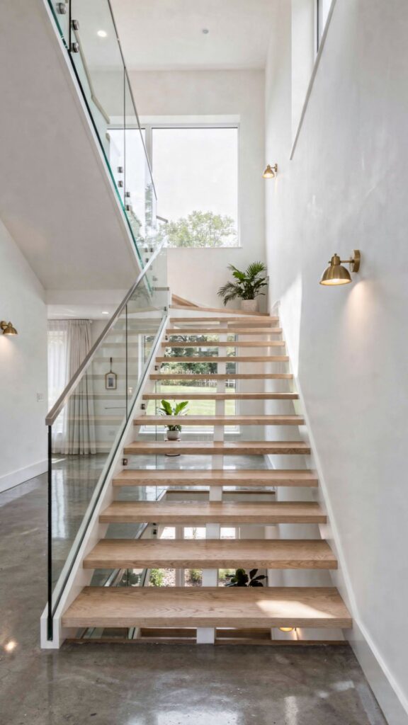 Use Glass or Open-Tread Staircases to Borrow Visual Space