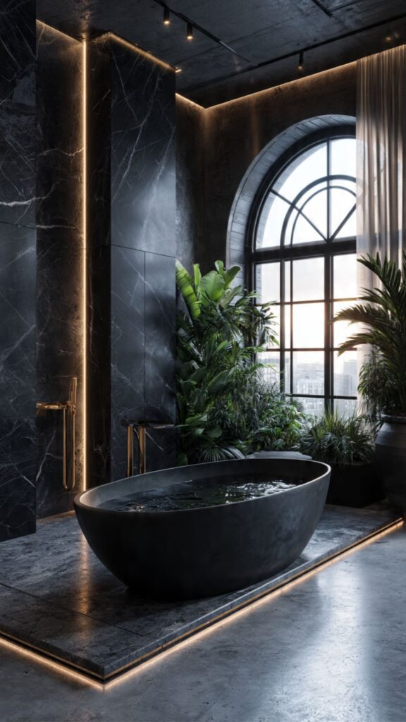 A Black Freestanding Bathtub