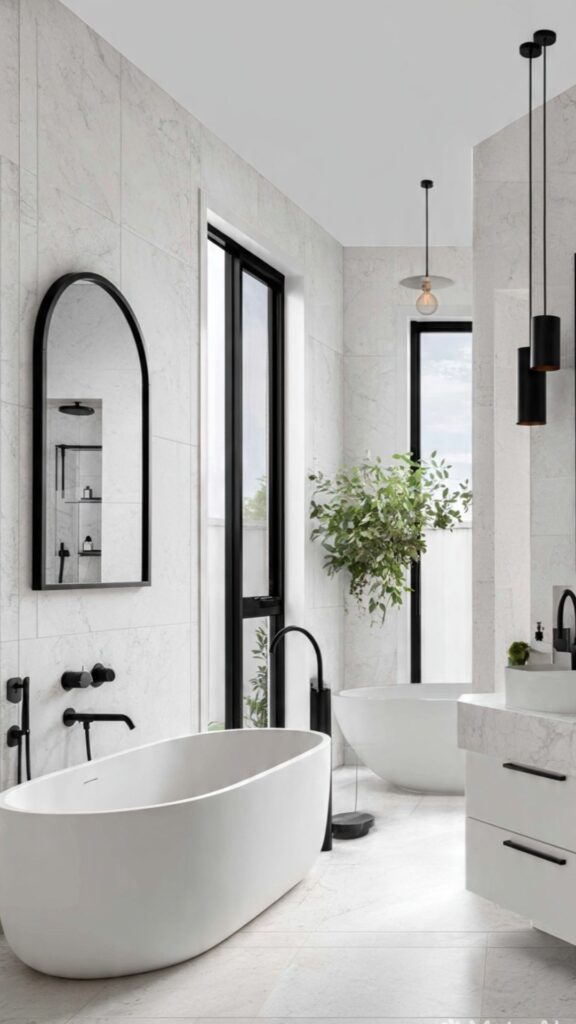 Add Drama with a White Bathroom and Black Accents