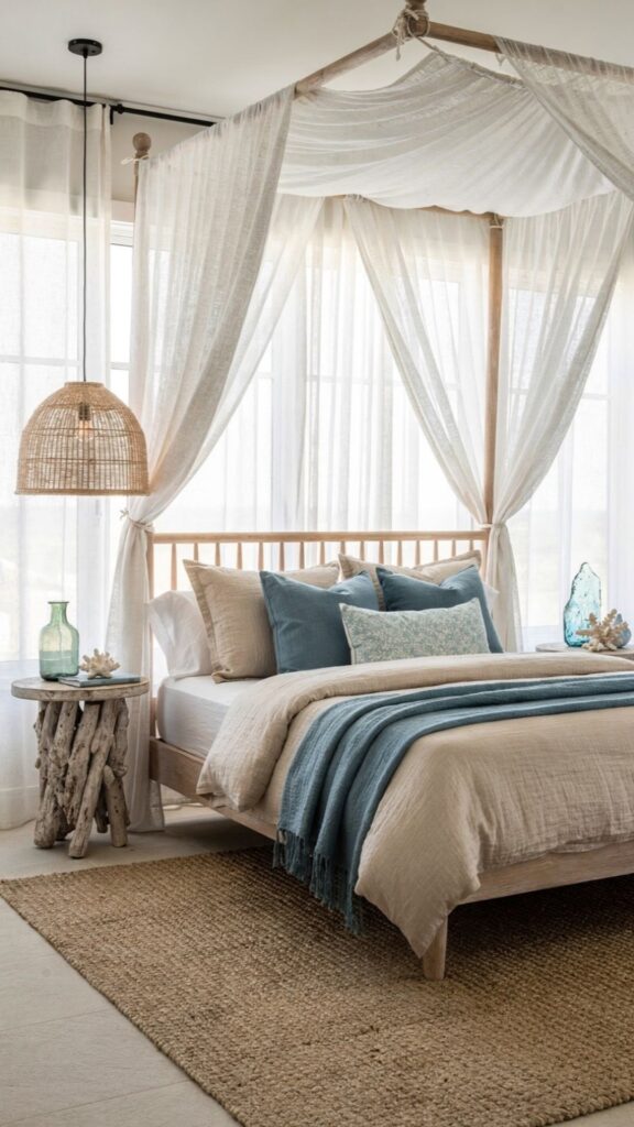Add a Canopy or Draped Bed for a Romantic Coastal Feel