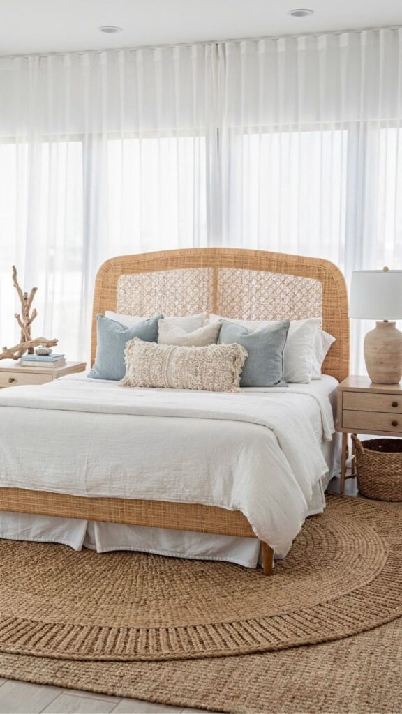Add a Rattan or Wicker Headboard as a Statement Piece