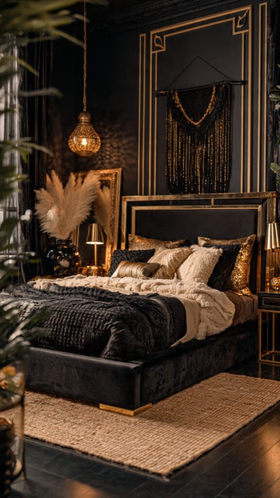 Black & Gold Bohemian Bedroom Aesthetic