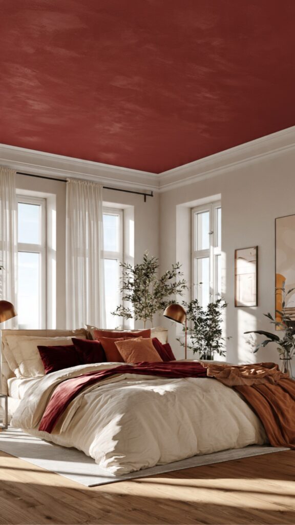 Brick Red Ceiling Bedroom