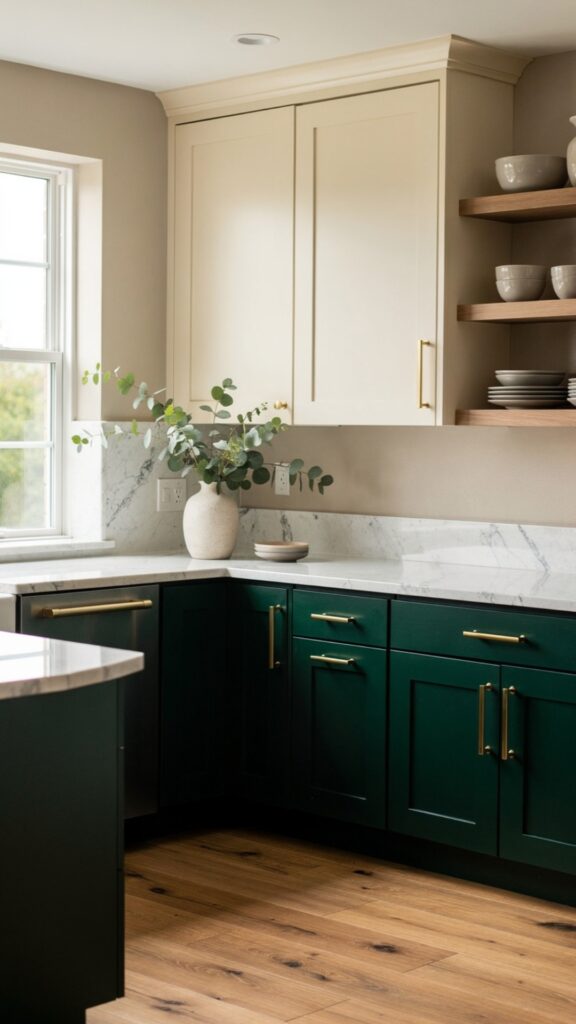 Combine Cream Upper Cabinets with a Contrasting Lower Cabinet Color