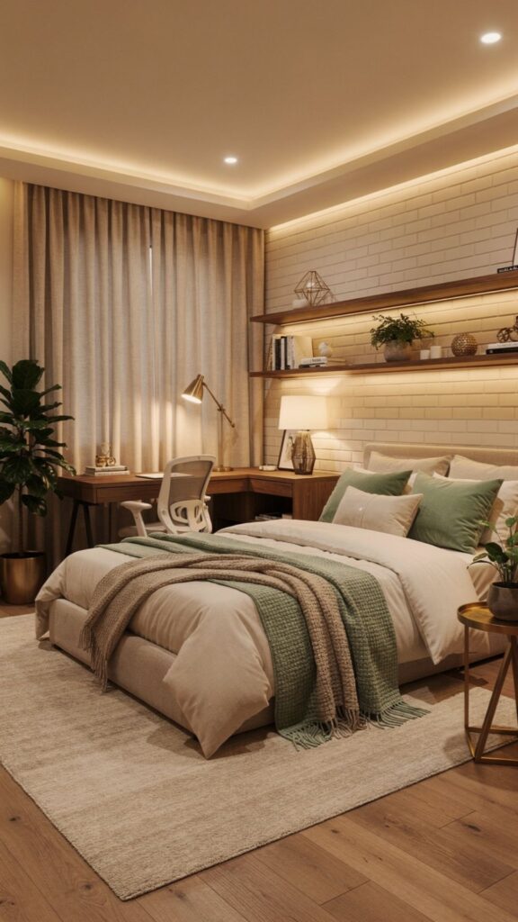 Create a Basement Bedroom with a Home Office Nook
