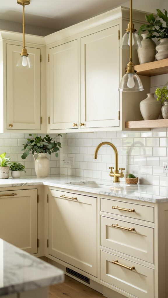 Design a Cream Kitchen with Brass Accents for Vintage Charm