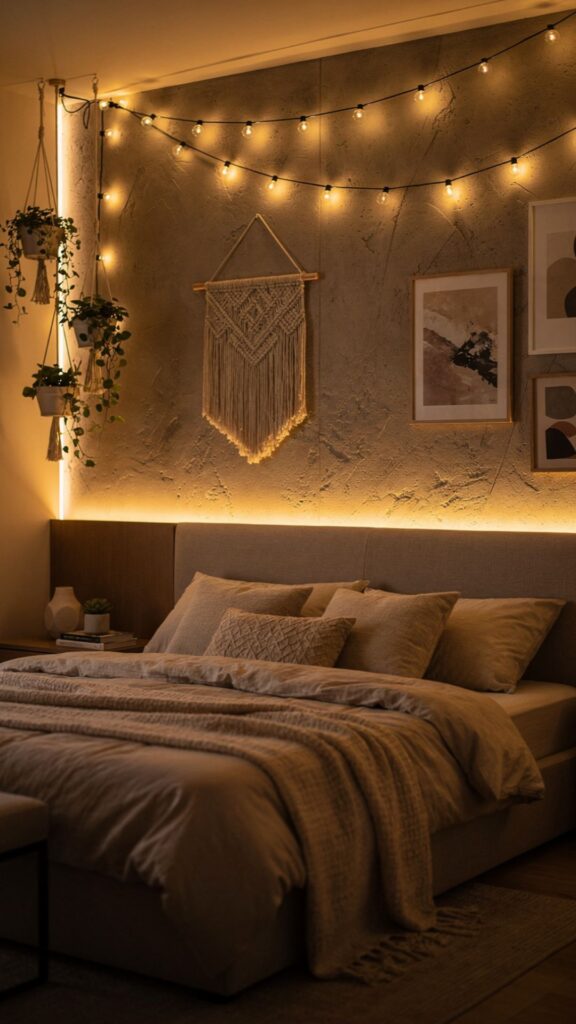 Hang String Lights or LED Lighting for Ambient Wall Decor
