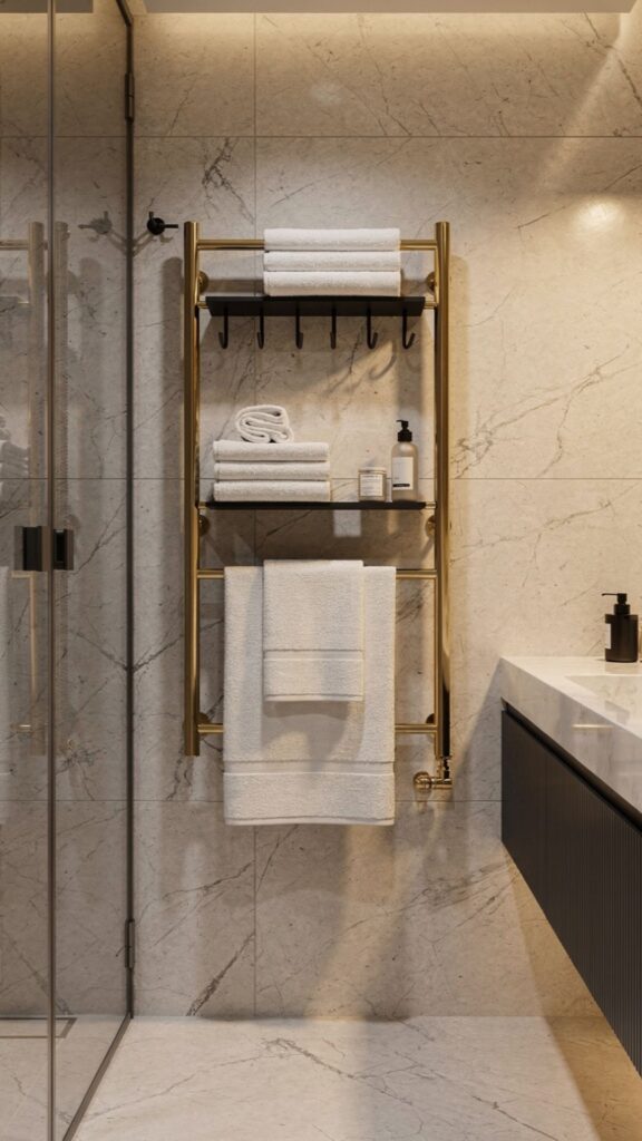 Install a Heated Towel Rail with Storage Hooks