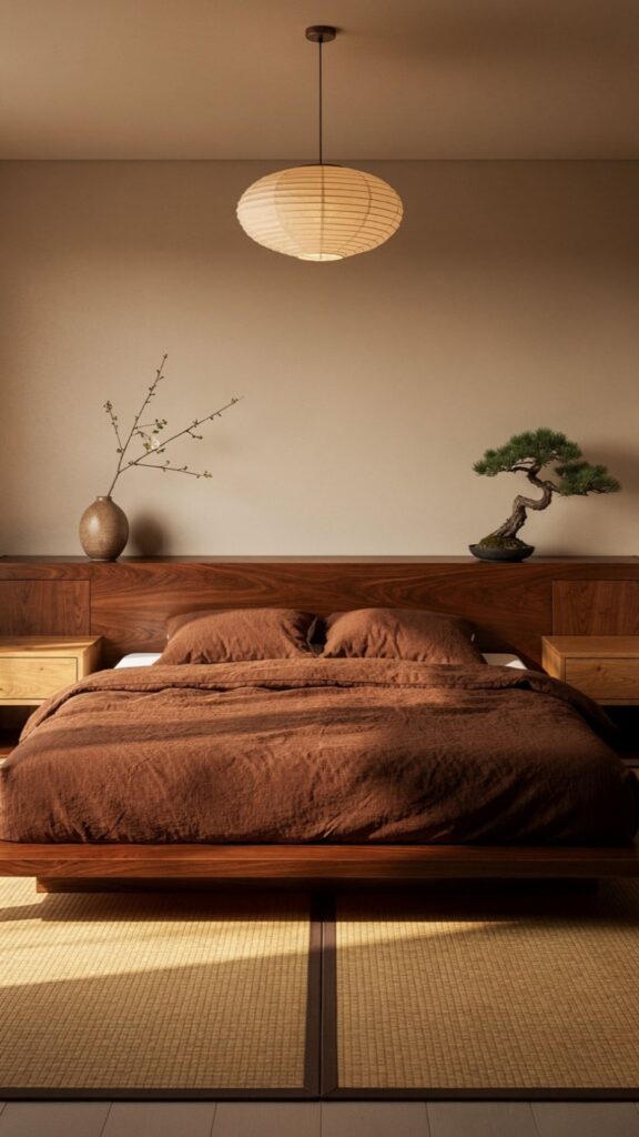 Japandi-Inspired Brown Bedroom