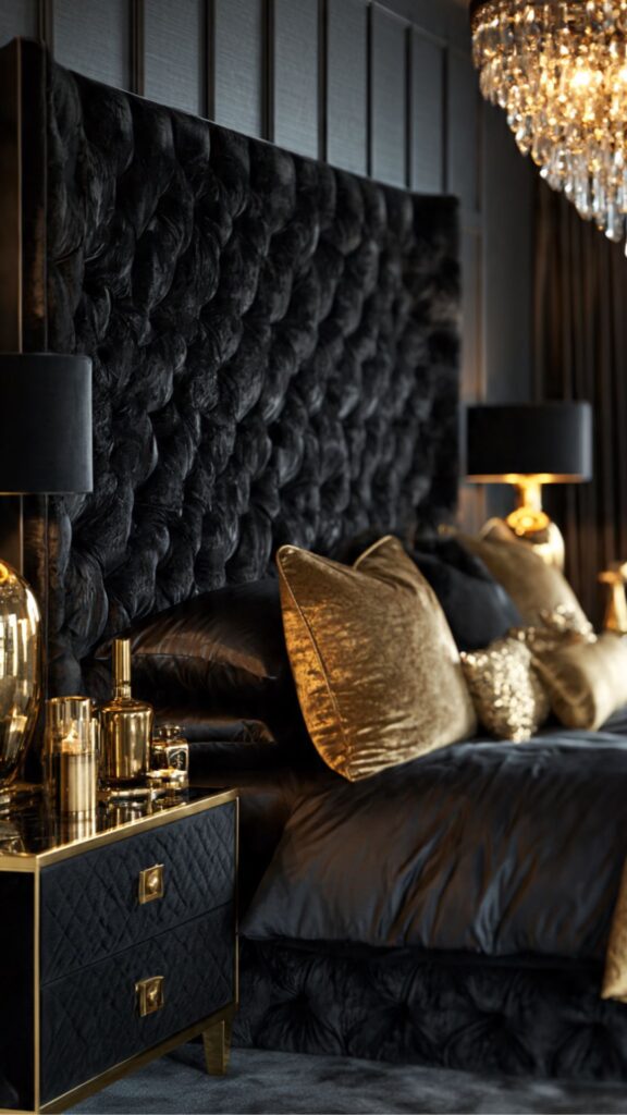 Luxurious Black Velvet Headboard