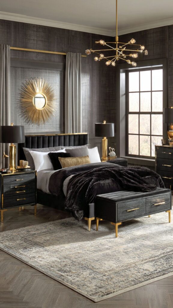 Matte Black Furniture Suite with Gold Legs