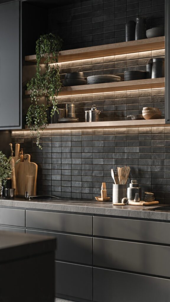 Matte Black Tile Backsplash