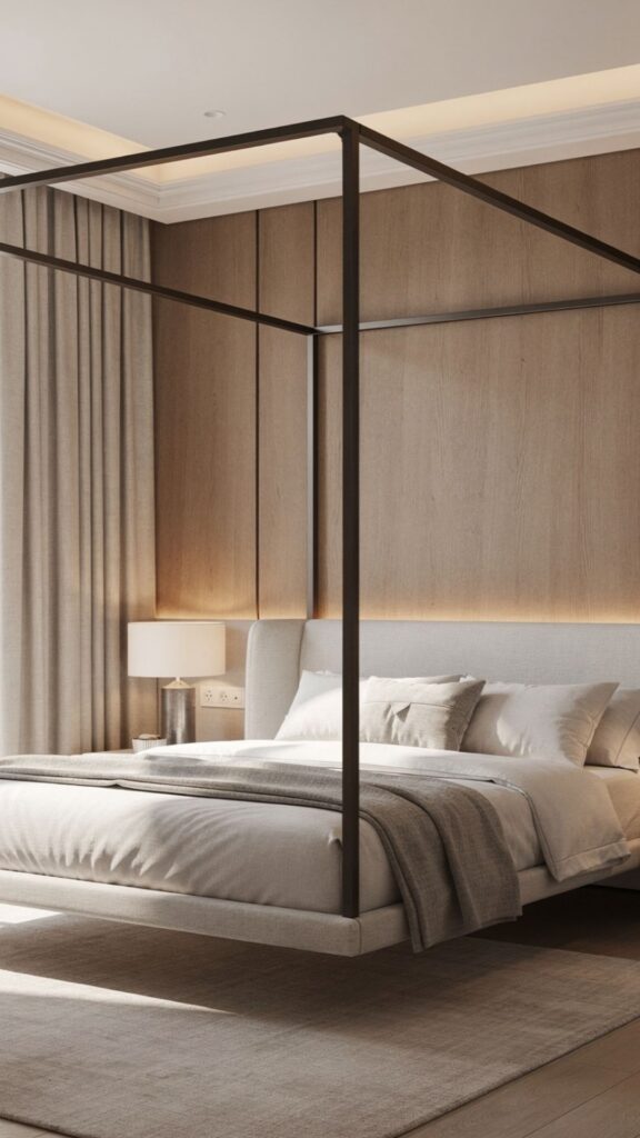 Minimalist Floating Frame Canopy Bed