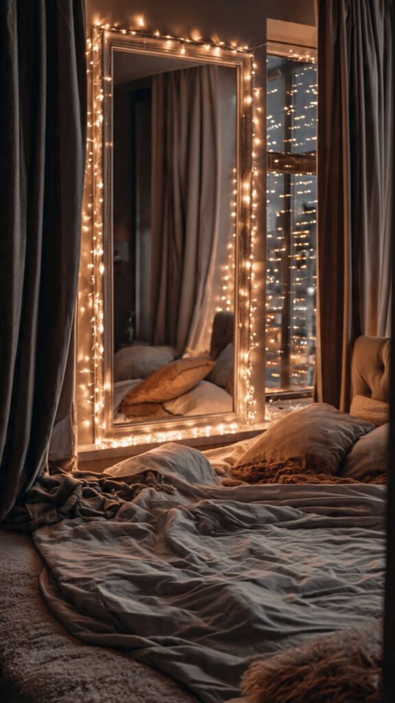 Mirror Outline with Fairy Lights