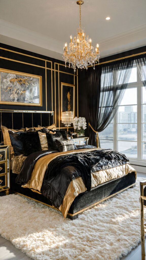Modern Glam Black & Gold Master Bedroom
