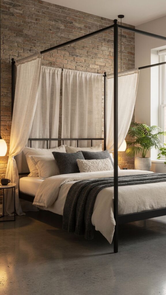 Modern Industrial Metal Canopy Bed