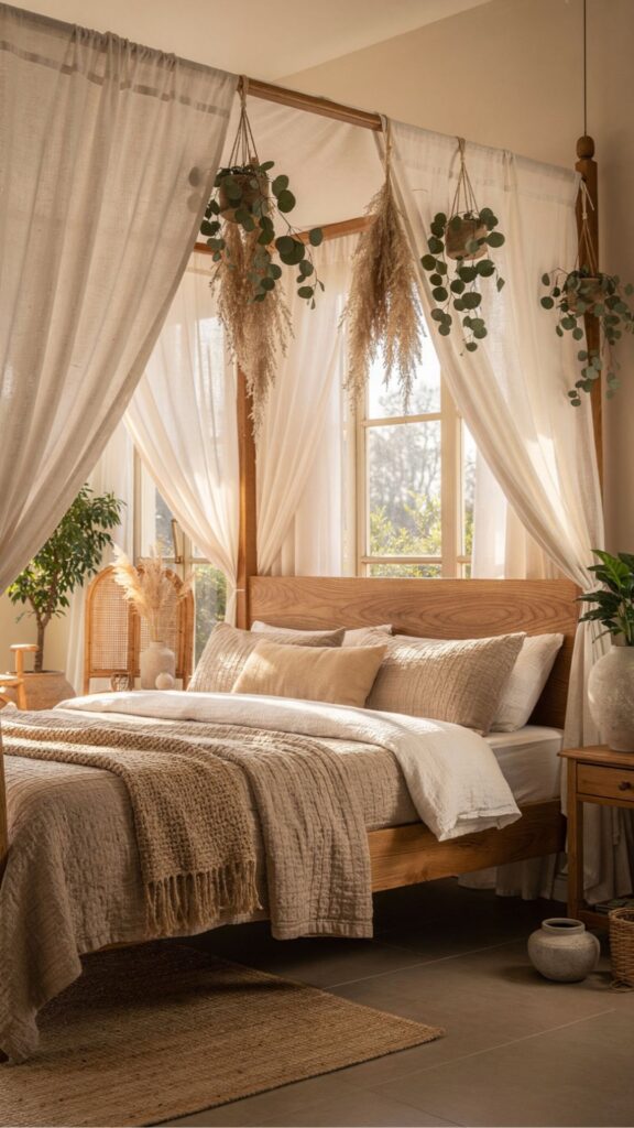 Nature-Inspired Wooden Canopy Bed