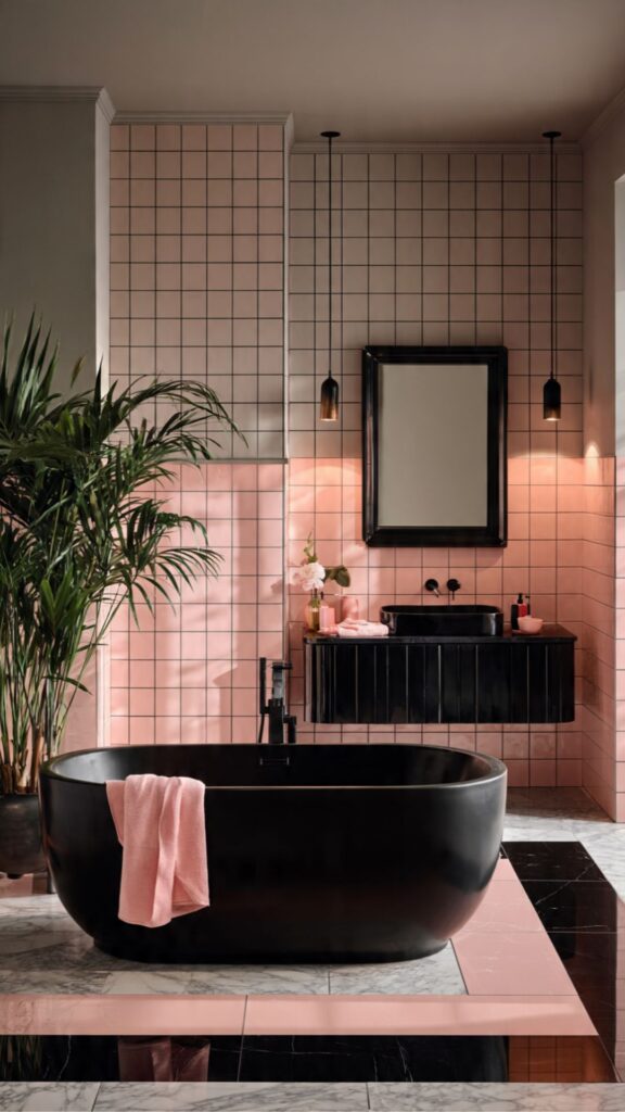 Pink and Black Bathroom Accessories and Decor