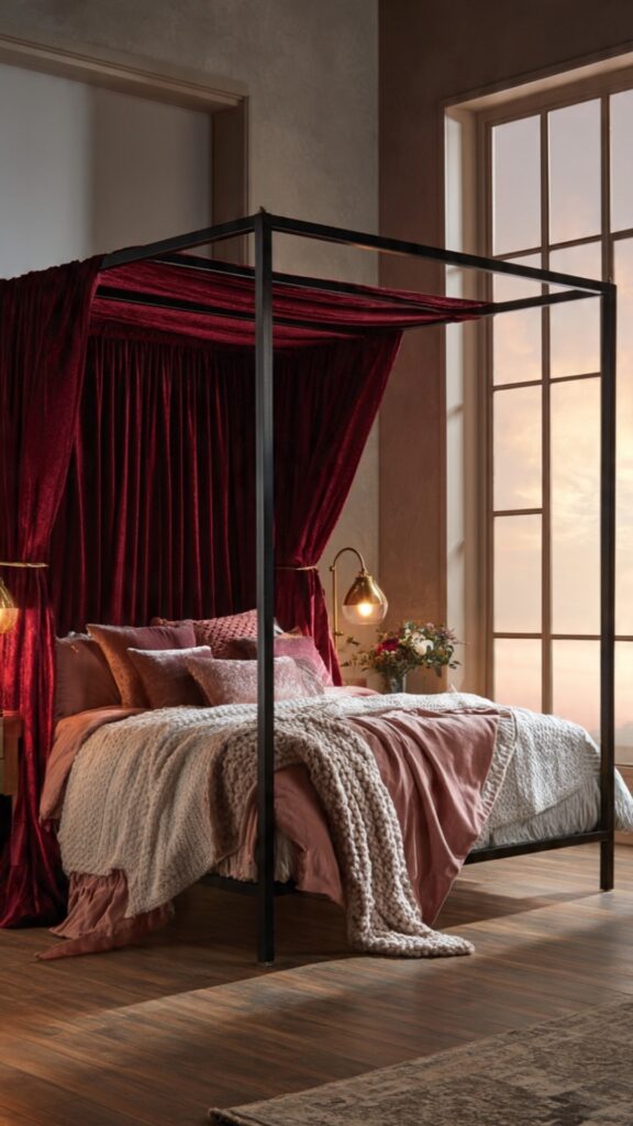 Red Canopy or Four-Poster Bed