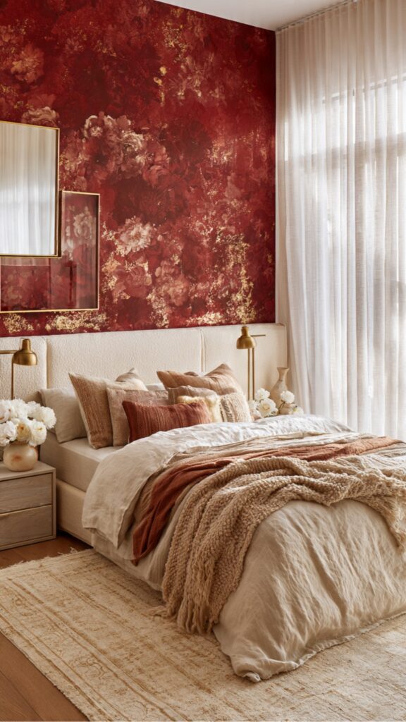 Red Floral Wallpaper Bedroom