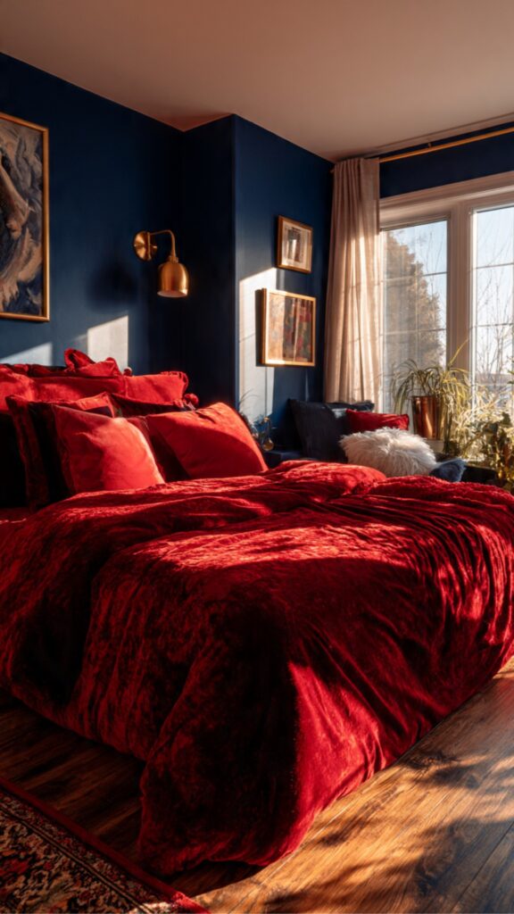 Red & Navy Blue Bedroom