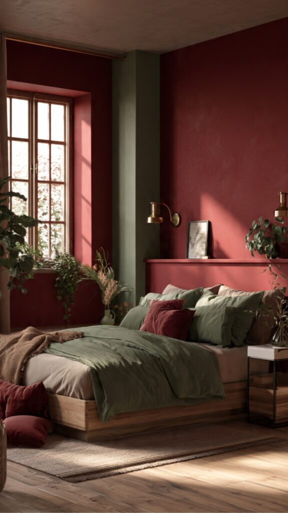 Red & Sage Green Bedroom